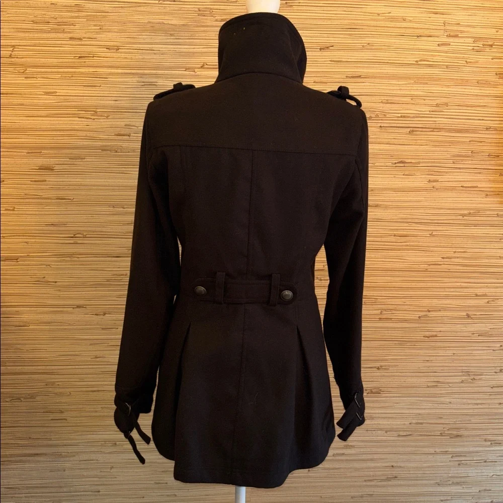 Ellen Tracy Black dark navy Trench Coat feminine military style medium EUC! - Picture 4 of 11